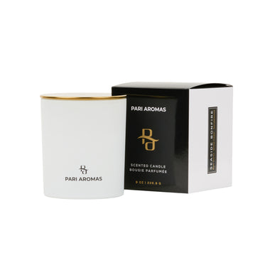 Seaside Bonfire coconut soy candle with palo santo and white cedar in minimalist glass jar with cotton wick for non-toxic burn