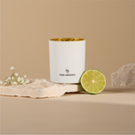 Bright Lime & Sweet Amber non-toxic coconut soy candle in white glass jar with cotton wick 