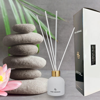 ari Aromas Pomegranate, Clove & Guaiac Wood Reed Diffuser – A warm and inviting blend of juicy pomegranate, spicy clove, and smoky guaiac wood for a rich, cozy atmosphere.